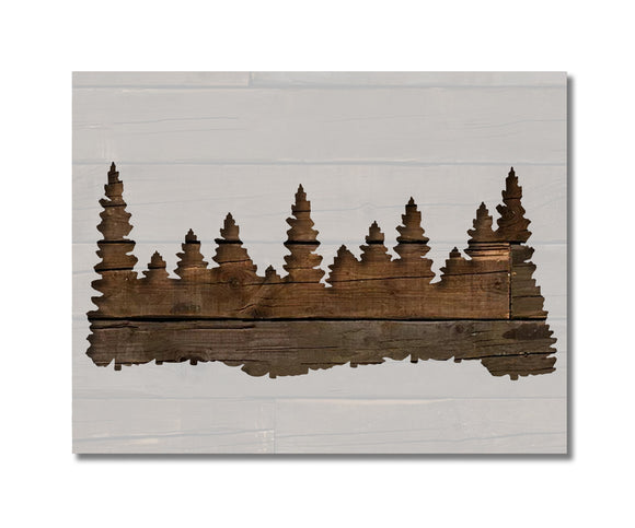 Forest Line Pine Trees Smokey Mountains Stencil (269)