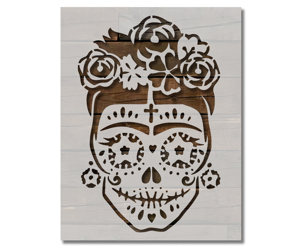 Day Of The Dead Dia De Muertos Sugar Skull Woman Flowers Stencil (619) – Stencilville day-of-the-dead-dia-de-muertos-sugar-skull-woman-flowers-stencil-619-stencilville