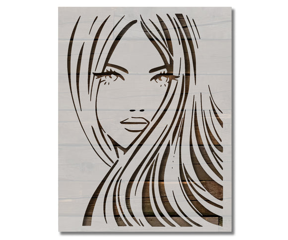 Girl Long Hair Eyes Model Stencil (630)