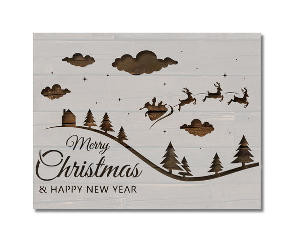 Merry Christmas Santa Sleigh Reindeer Stencil (941)
