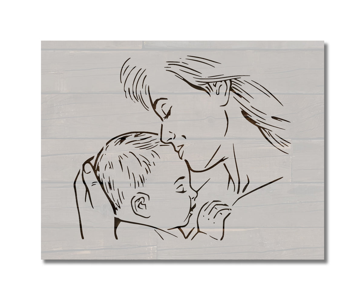 Mother and Baby Child Embracing Hugging Mother's Day Stencil