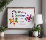 Merry Christmas Happy New Year Bells Candy Cane Stencil (1023)