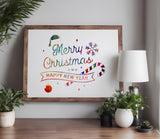 Merry Christmas Happy New Year Santa Hat Snow Flakes Stencil (1024)