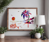 Beach Boat Sun Birds Palm Tree Custom Stencil (167)