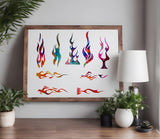 Flames Tribal Flame Fire Pin Stripe Custom Stencil (381)