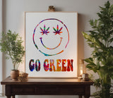 Go Green Happy Face Marijuana Weed Leaf Stencil (548)