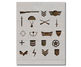Military Symbols Gun Patches Ranks Stencil (562)