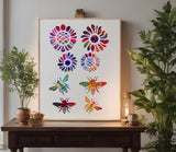 Bee Bees Flower Flowers Stencil (624)