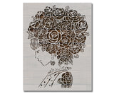 Roses Flowers Girl Fro Afro Lady Curls Stencil (637)