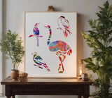 Ostrich and small Birds Stencil (724)
