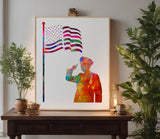 US United States Soldier Saluting American Flag Stencil (840)