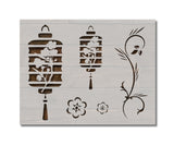 Japanese Lantern and Floral Patterns Stencil (845)