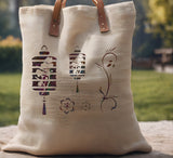 Japanese Lantern and Floral Patterns Stencil (845)