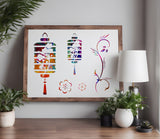 Japanese Lantern and Floral Patterns Stencil (845)
