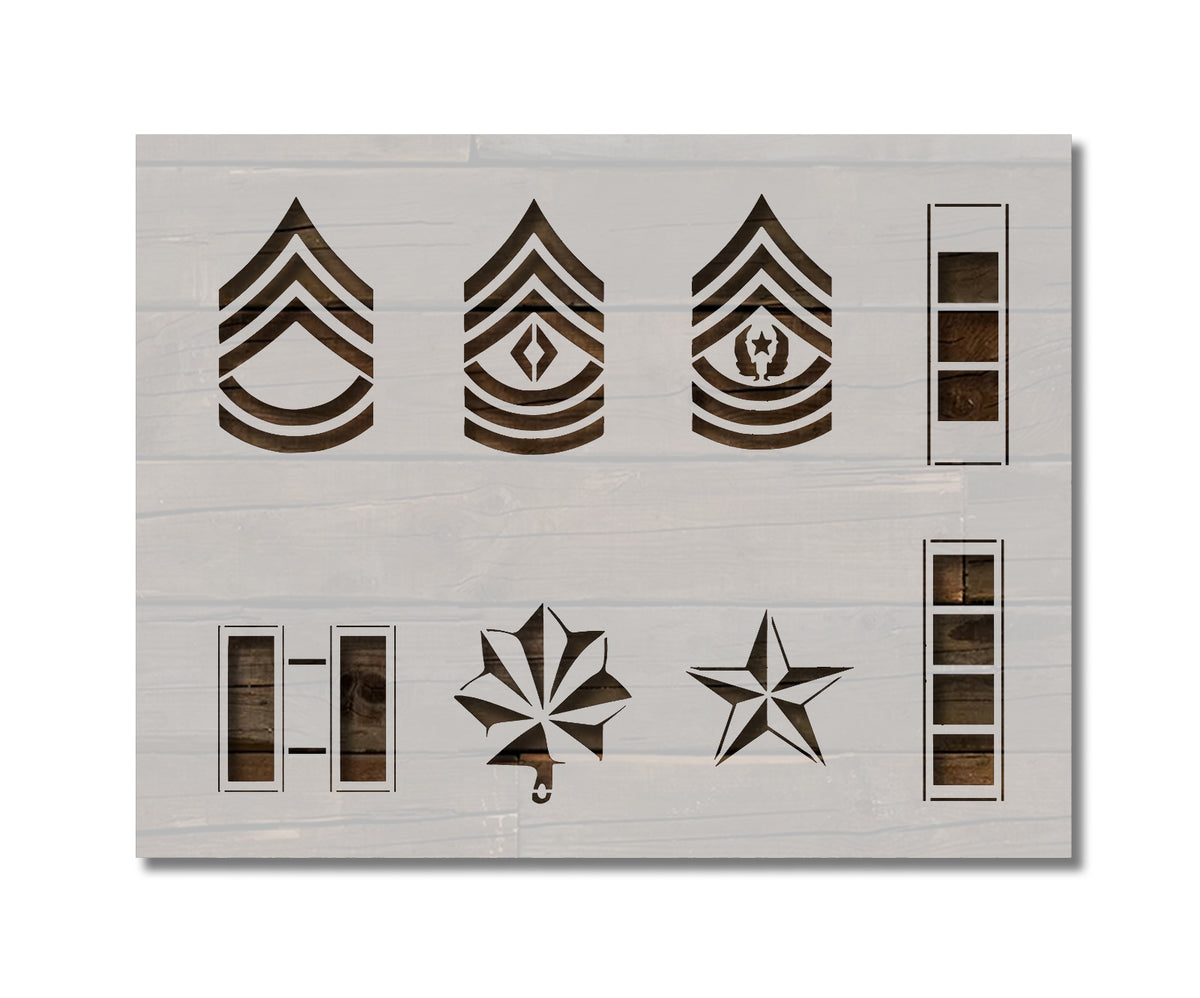 Various US Army Ranks Stencil (904) – Stencilville