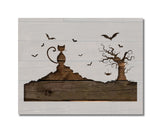 Halloween Spooky Tree Cat Bat Scene Stencil (917)
