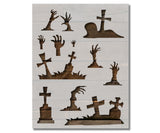 Halloween Tombstones Graveyard Zombie Hands Stencil (922)