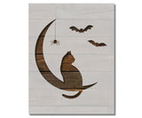 Halloween Cat on Moon with Bats Stencil (930)