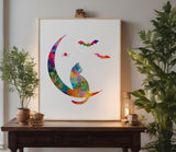 Halloween Cat on Moon with Bats Stencil (930)