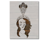 Native American Woman with Feather Headdress Stencil (996)