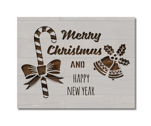 Merry Christmas Happy New Year Bells Candy Cane Stencil (1023)