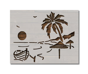 Beach Boat Sun Birds Palm Tree Custom Stencil (167)