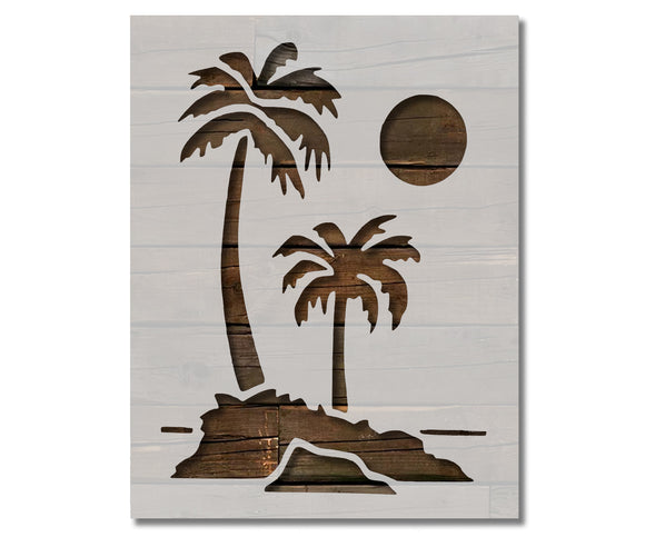 Palm Trees Tree Beach Sun Moon Stencil (195)