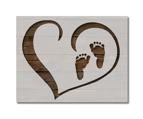 Baby Feet Foot Prints Footprints in Heart Stencil (258)