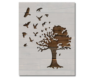 Birds Flying Out Large Country Tree Custom Stencil (3)