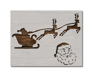 Santa Claus Sleigh Reindeer Christmas Stencil (473)