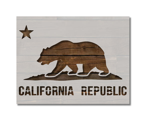 California Republic Flag Bear Star Stencil (527)