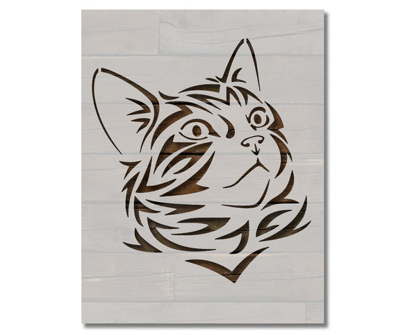 Cat Head Face Tribal Stencil (528)