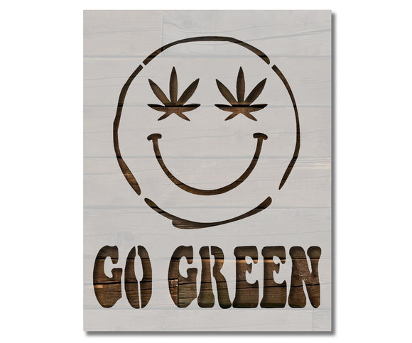 Go Green Happy Face Marijuana Weed Leaf Stencil (548)
