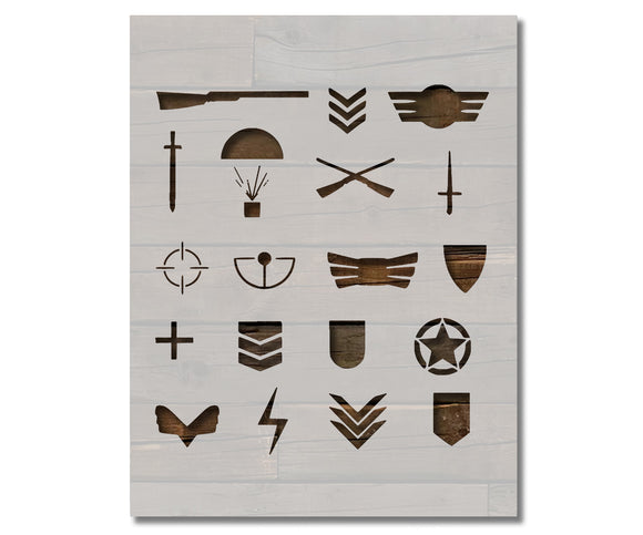 Military Symbols Gun Patches Ranks Stencil (562)