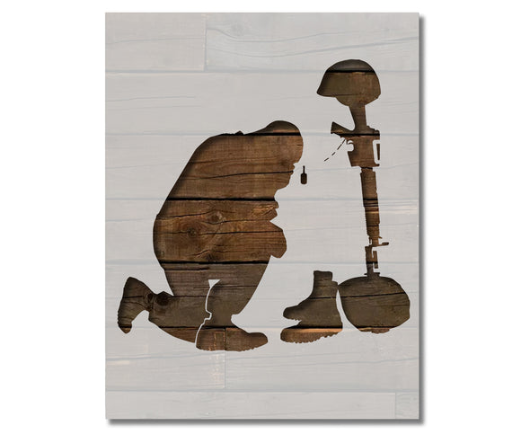 Soldier Kneel Pray Rifle Helmet Stencil (585)