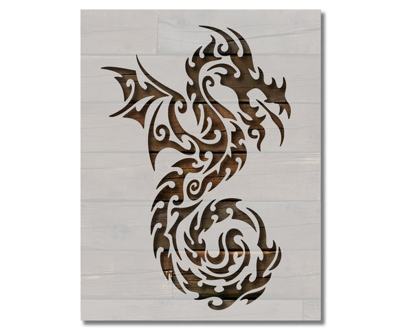Tribal Dragon Seahorse Stencil (596)