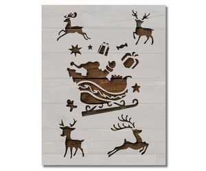 Santa Sleigh Reindeer Gifts Christmas  Stencil (613)