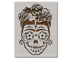 Day Of The Dead Dia De Muertos Sugar Skull Woman Flowers  Stencil (619)