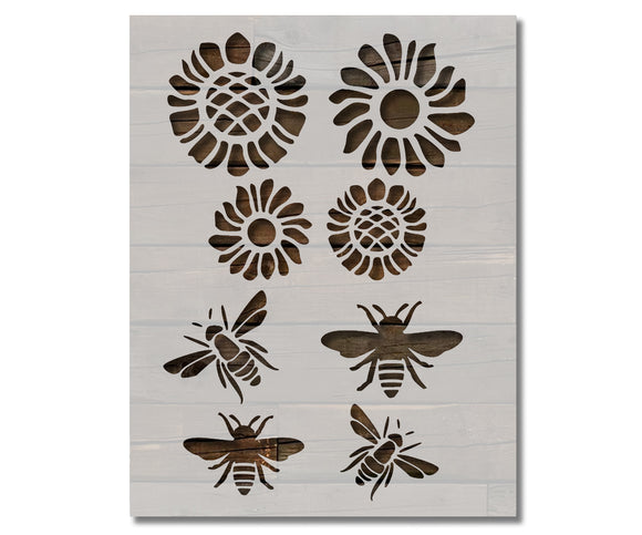 Bee Bees Flower Flowers Stencil (624)