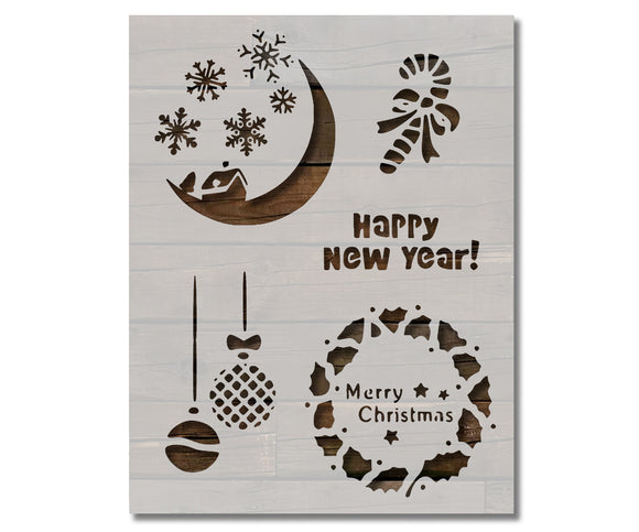 Merry Christmas Candy Cane Snowflakes Happy New Year Stencil (626)