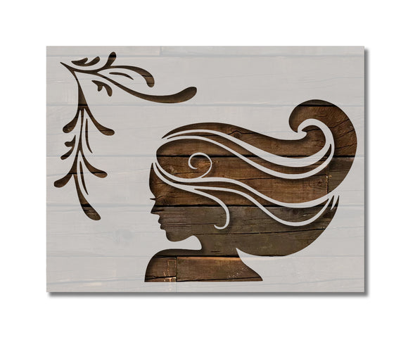 Woman Girl Hair Wind Stencil (636)