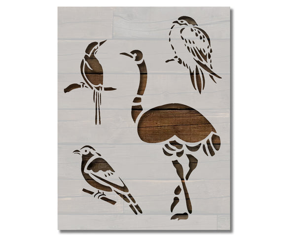 Ostrich and small Birds Stencil (724)