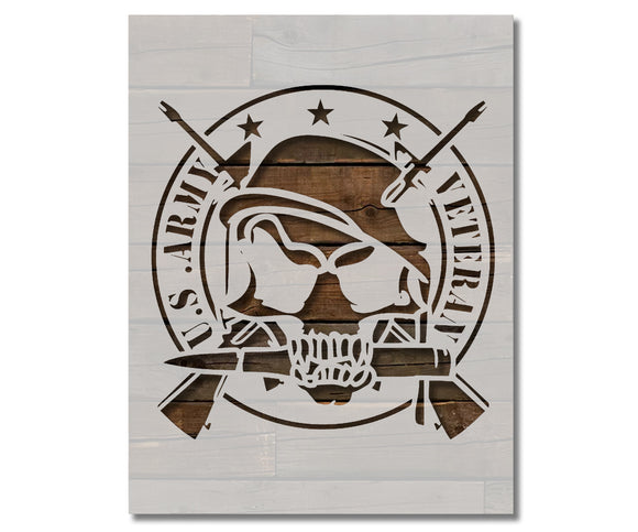 US Army Veteran Military Skull with Guns Stencil (786)