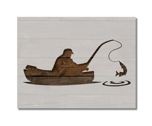Man Fishing in Boat Stencil (792)