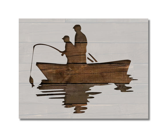 Father and Son Fishing in Boat Stencil (793)