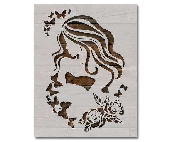 Woman Mermaid Princess Butterflies Stencil (796)