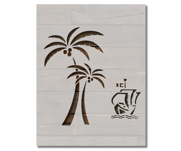 Palm Trees Sailboat Scene Scenery Stencil (799)