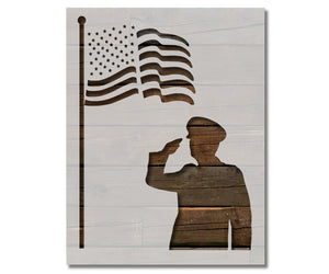 US United States Soldier Saluting American Flag Stencil (840)