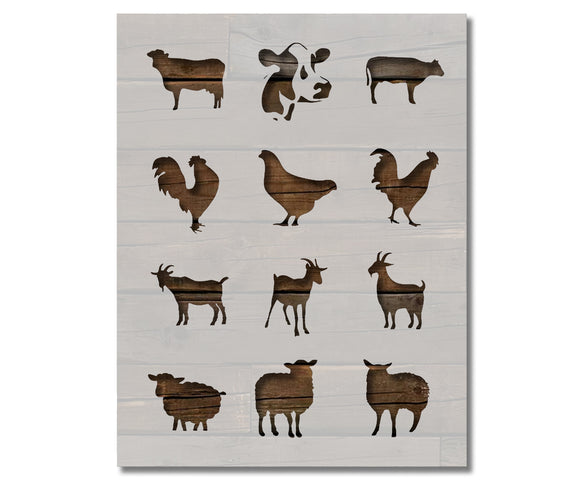 Farm Animals Cow Chicken Goat Sheep Stencil (874)