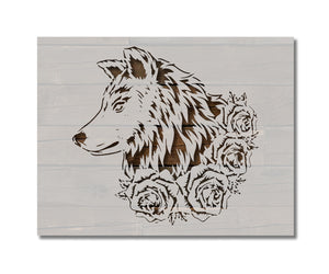 Vintage Floral Wolf Stencil (914)